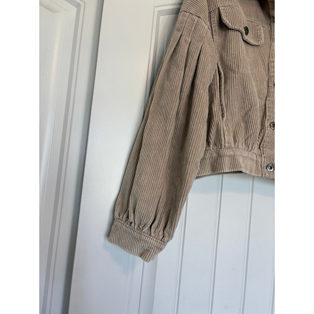 She + Sky Tan Corduroy Cropped Jacket Pleated Puff Sleeve Beige Womens Small - Picture 5 of 9